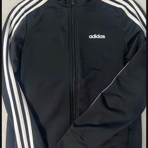 Adidas Men's Black Track Jacket with White Stripes